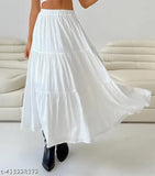 White rayon long skirt, stylish and attractive for light occasions, free size