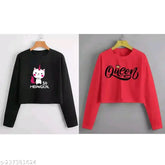 Casual Latest Fashion printed cotton blend womens full sleeves crop top under 200, versatile and stylish everyday wear with soft hand feel. Made in India