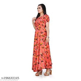 Orange crepe kurti with printed combo, short sleeves, M-XXXL sizes from India