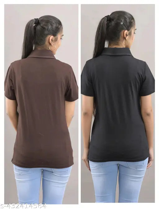 Stylish cotton collar t-shirt, short sleeves, solid pattern, size M (38in bust, 25in length), made in India