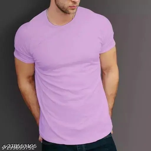 Classic Design Mens Polyester T-shirt, solid lavender short sleeve, trendy and feminine