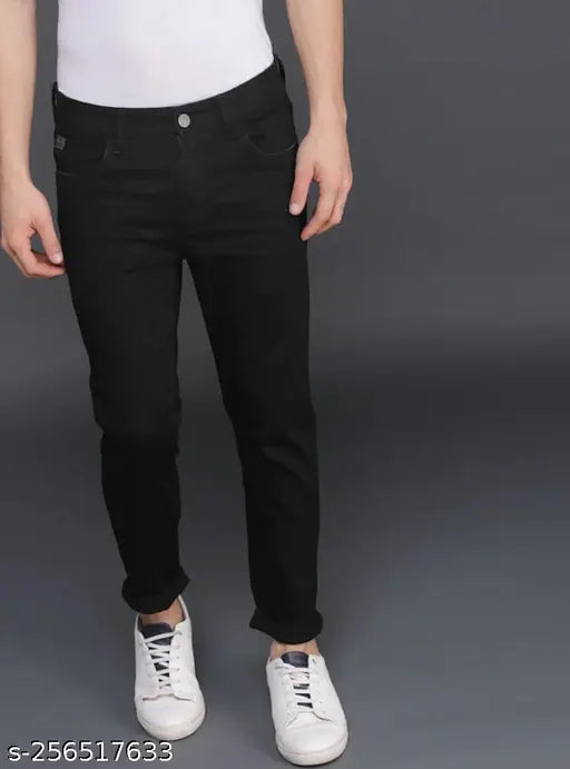 Black cotton jeans, solid plain design by AGATE - trustworthy brand for comfortable fit and wear