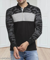 Black cotton blend Wild West polo neck full sleeve T-shirt, all-over printed with Western design, ideal for men's summer wear