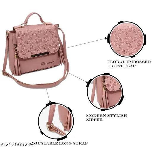 Magnifique PU sling bag & mobile pouch combo, solid net pattern, 4 compartments, free size, elevate style, Indian craftsmanship