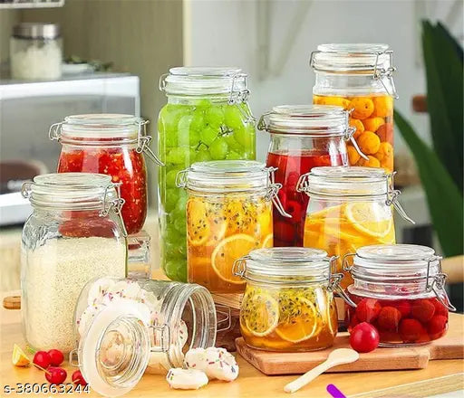 Clear glass airtight jars (750ml, 1000ml, 1500ml) for kitchen storage - ideal for preserving food and drinks