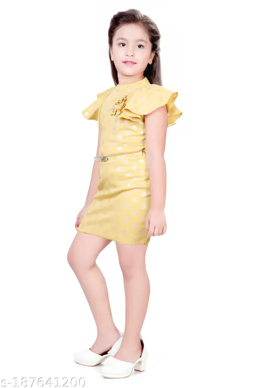 Embellished net mini party dress, polyester glitter shoulder frill for 5-12 years, India origin