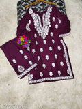 Embroidered Rayon Chikankari Straight Kurta and Palazzo set, three-quarter sleeves, Indian women's fashion