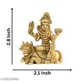 Brass Lord Shiva sitting on Nandi showpiece, intricate carvings depict Hindu gods and antique finish, perfect for home decor or gifting