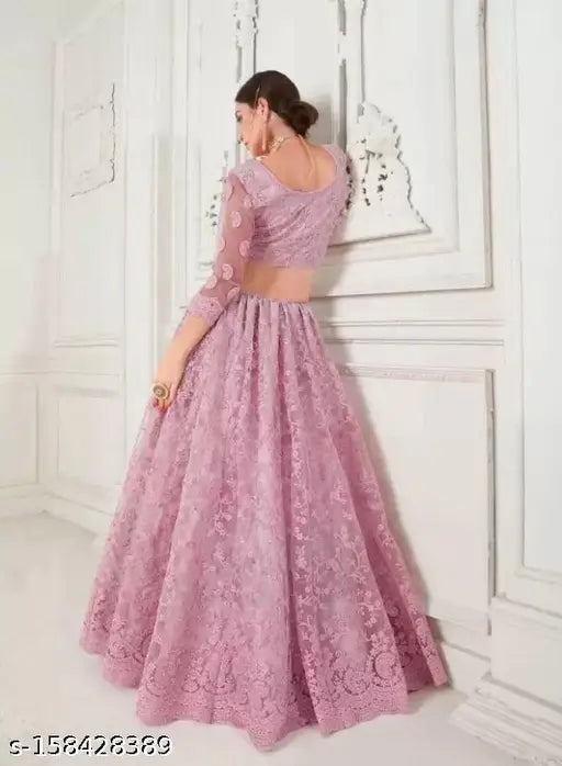 Charvi embroidered net lehenga set for women, semi-stitched with a 44-inch waist and 44-inch length