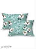 Green cotton feel elastic fitted double bed sheet with 2 king size pillow covers, floral pattern, 220 thread count, ideal for adult summer use