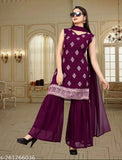 Purple Georgette Sharara Salwar Suit Set with Sequence Embroidery - Readymade Wedding & Festival Attire (Cotton blend)