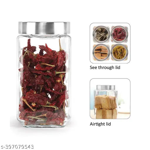 Transparent BPA-free cube shape glass jars (1000ml), ideal for kitchen storage & organization - pack of 6