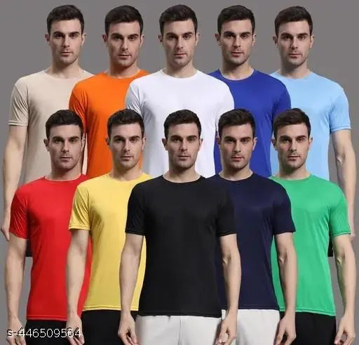 Solid net polyester short-sleeve shirt by SL Kartik Creation, India