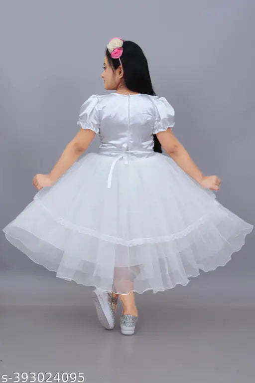 White net embellished dress, knee-length for girls' parties, Indian craftsmanship