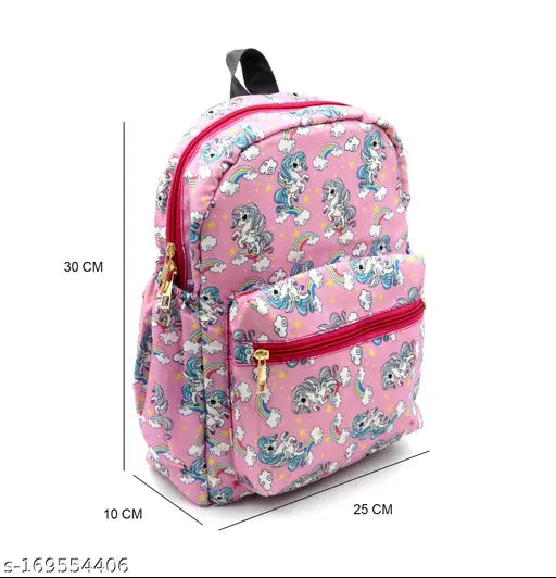 Attractive unicorn printed polyester mini backpack for girls, perfect for outdoor adventures (free size: 9cm x 10cm x 30cm, origin: India)