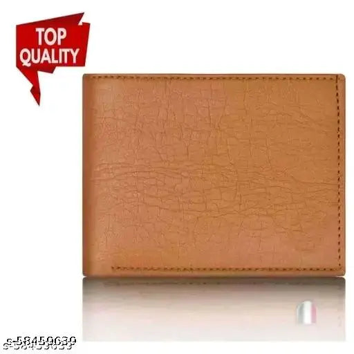 Faux leather tan card pocket wallet (5 slots), compact design with solid construction for men's everyday carry, durable artifical leather wallet with photo sleeves and extra card protection