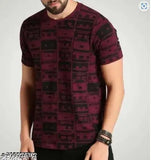 Maroon printed polyester round neck half-sleeve t-shirt for men, high-quality and comfortable for casual or special occasions