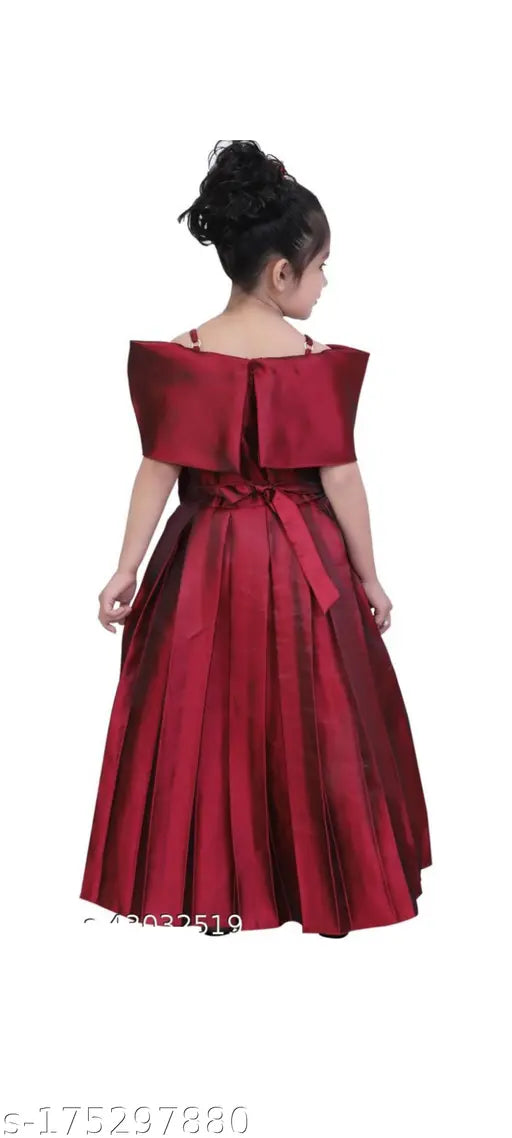 Maroon silk blend maxi Modern Classy Girls gown for girls aged 2-10 years, elegant one-piece dress resembling a princess