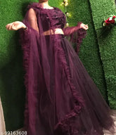Trendy wine-colored acrylic and net lehenga choli with dupatta, embellished for women and girls, Indian partywear ethnic wear
