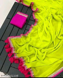 Georgette saree with lace border, new collection, printed pattern on free size (5.5m/0.8m), Indian origin