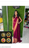 Red chiffon fancy saree for daily wear, traditional Indian attire on model