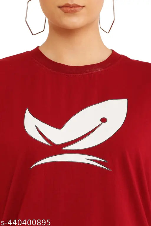 Maroon printed cotton nightsuit set (top & shorts), 180 GSM high-quality cotton for comfortable sleepwear