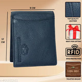 Navy Blue Genuine Leather RFID Wallet for Men - 9 card slots, solid design, luxury leather, RFID-secured wallet with Strong Horns emblem, timeless elegance
