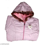 Nylon winter jacket with cap for baby girl, solid design in 2-3 years size from India