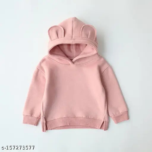Unisex kids winter fleece hoodie in wool, solid color for 12M-9Y children's wardrobe