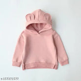 Unisex kids winter fleece hoodie in wool, solid color for 12M-9Y children's wardrobe