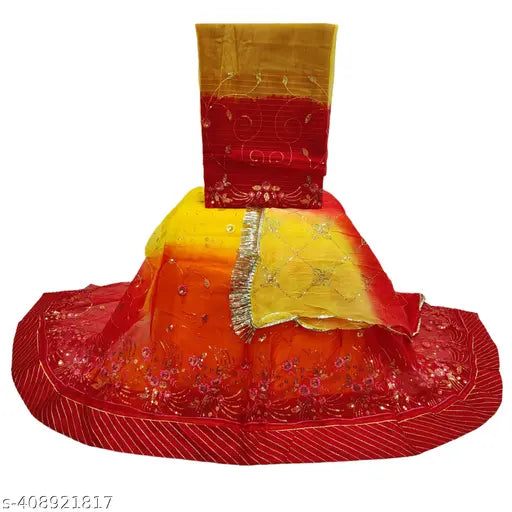 Embroidered Georgette Rajputi Poshak for Women - Beautifully designed party dress with Aari and stonework, semi-stitched in high quality Georgette material