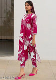 GoSriKi women's pink printed cotton blend kurta with palazzos, single set in multiple sizes (S-XXL), Indian ethnic wear for ladies