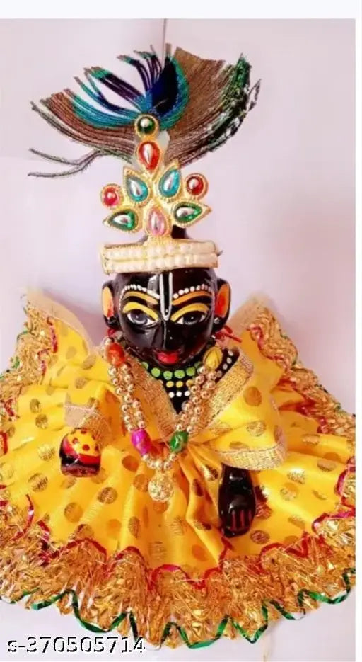 Black brass Krishna idol set with dress, 3 figures, Indian traditional deity accessory on a throne