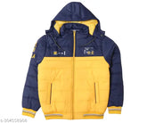 Indian Fort nylon winter jacket for boys, colorblocked design with zip closure. Solid pattern, easy to maintain. Size: 6-7 years. Made in India