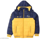 Indian Fort nylon winter jacket for boys, colorblocked design with zip closure. Solid pattern, easy to maintain. Size: 6-7 years. Made in India