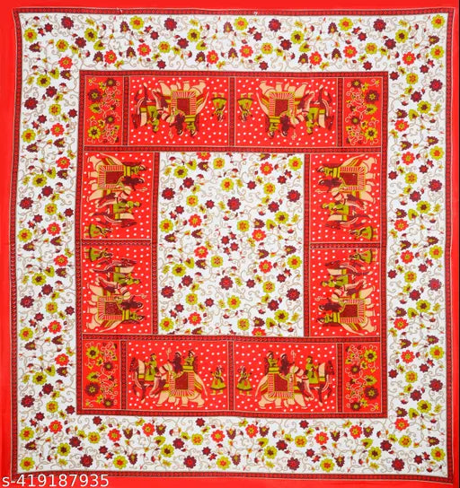 Cotton Jaipuri flat sheets, superfine, ideal for summer adult use. One pillow cover included, made in India