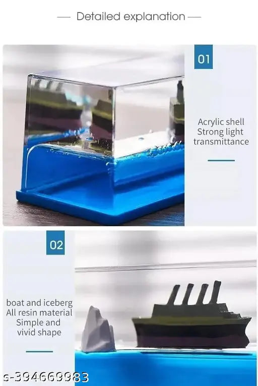 Nautical resin dashboard decor, moving Titanic liquid wave cruise ship accessory for car, office or living room - calming mind with smooth movement, pack of 1 from China