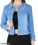 Dyed/washed denim rough jacket, long sleeves, solid design, S (34in bust, 18in length). Quality Indian denim wear