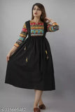 Black rayon anarkali kurta, three-quarter sleeve, embroidered print for women, India origin