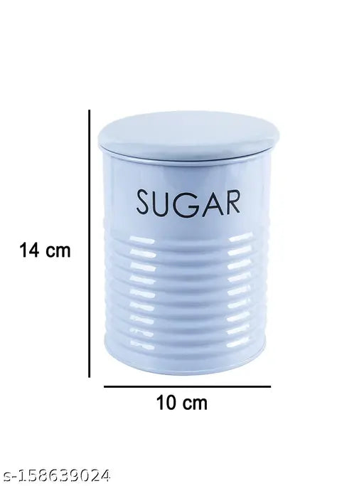 GreyFox Tea & Sugar Jar Set (2 pack), light blue galvanised iron, airtight, striped, glossy finish, ideal for home kitchen storage, capacity 900ml