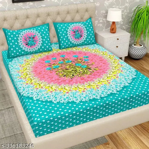 Jaipuri pure cotton double bedsheets & 4 pillow covers, floral print, summer-ready