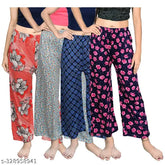 Soft polycotton maxi length printed women's track pant pyjama set (pack of 4), sizes S-XL, Indian origin