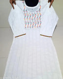 White striped Afghani dupatta set with embroidery work on cotton fabric (Combo pack of 2 Kurtis, 1 Pant & 1 Dupatta), sizes S-XXXL