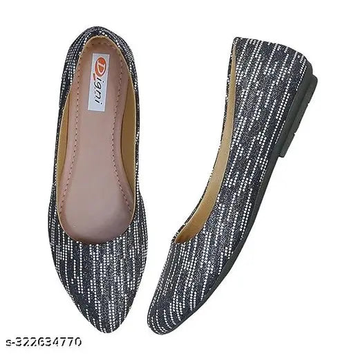 Synthetic black ballerina flats (aR.37), slip-on design for women's fashion, from Dignity Shoe Mart, India origin