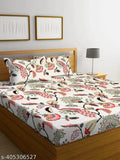White floral premium cotton double flat bedsheets set with 2 pillow covers, new design, 90x90 inch