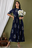 Blue printed rayon back chain closure style kurta for women, soft and comfortable Indian festive wear