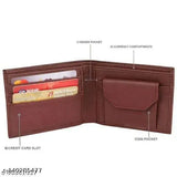 Brown PU casual trendy men's wallet with 5 card slots, ideal for daily use in denim or formal trousers. New stylish artificial leather bi-fold design, ample space for ATM, credit, and debit cards, currency compartments, and extra pockets. Perfect gift for men and boys