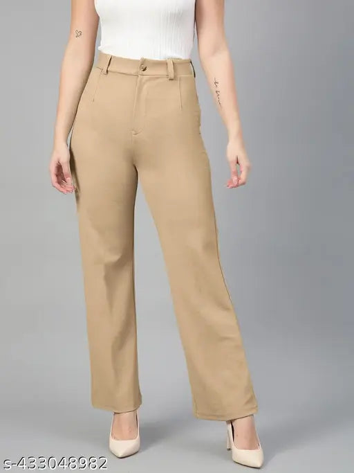 Classy modern cotton blend trousers, solid net, women's trousers India