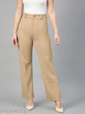 Classy modern cotton blend trousers, solid net, women's trousers India