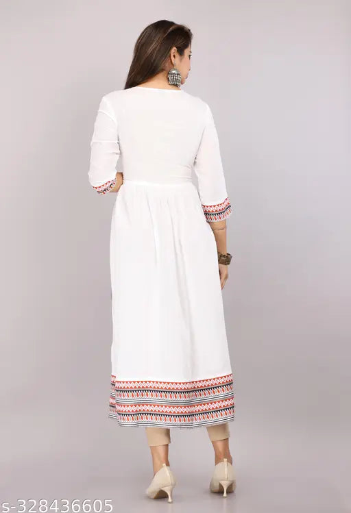 Rayon embroidered Nyra cut kurti for women, three-quarter sleeves, varied sizes available